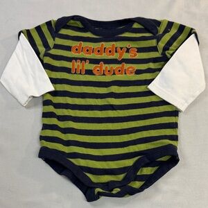 Gymboree - Navy and Green Striped long sleeve Bodysuit Onesie top